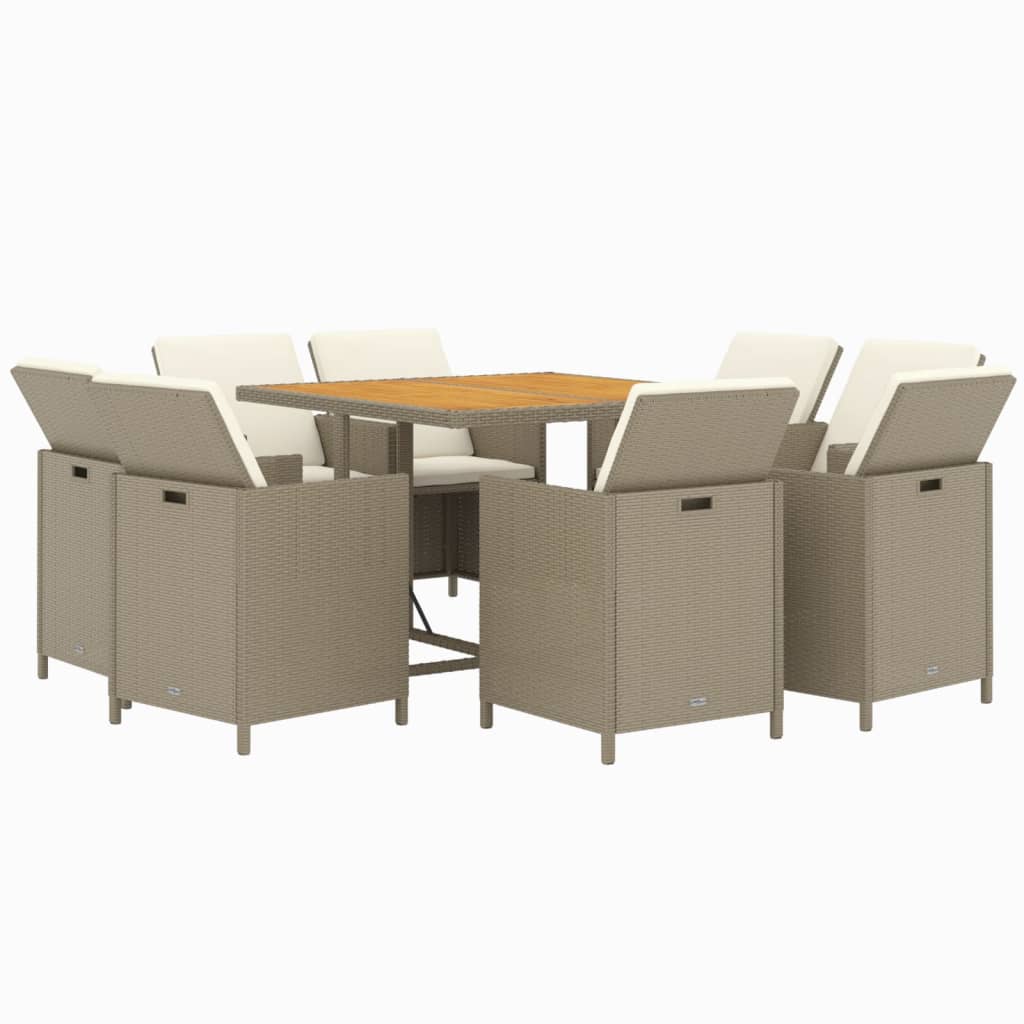 Set da Pranzo da Giardino 9 pz con Cuscini in Polyrattan Beige - homemem39