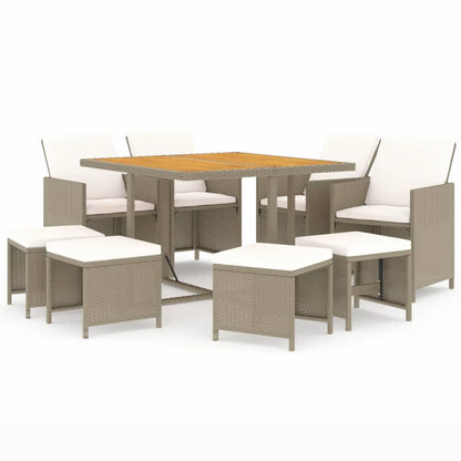 Set da Pranzo da Giardino 9 pz con Cuscini in Polyrattan Beige | homemem39