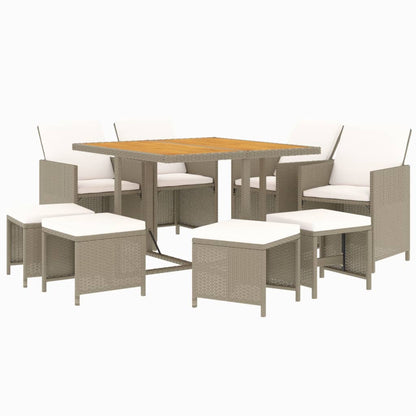Set da Pranzo da Giardino 9 pz con Cuscini in Polyrattan Beige | homemem39