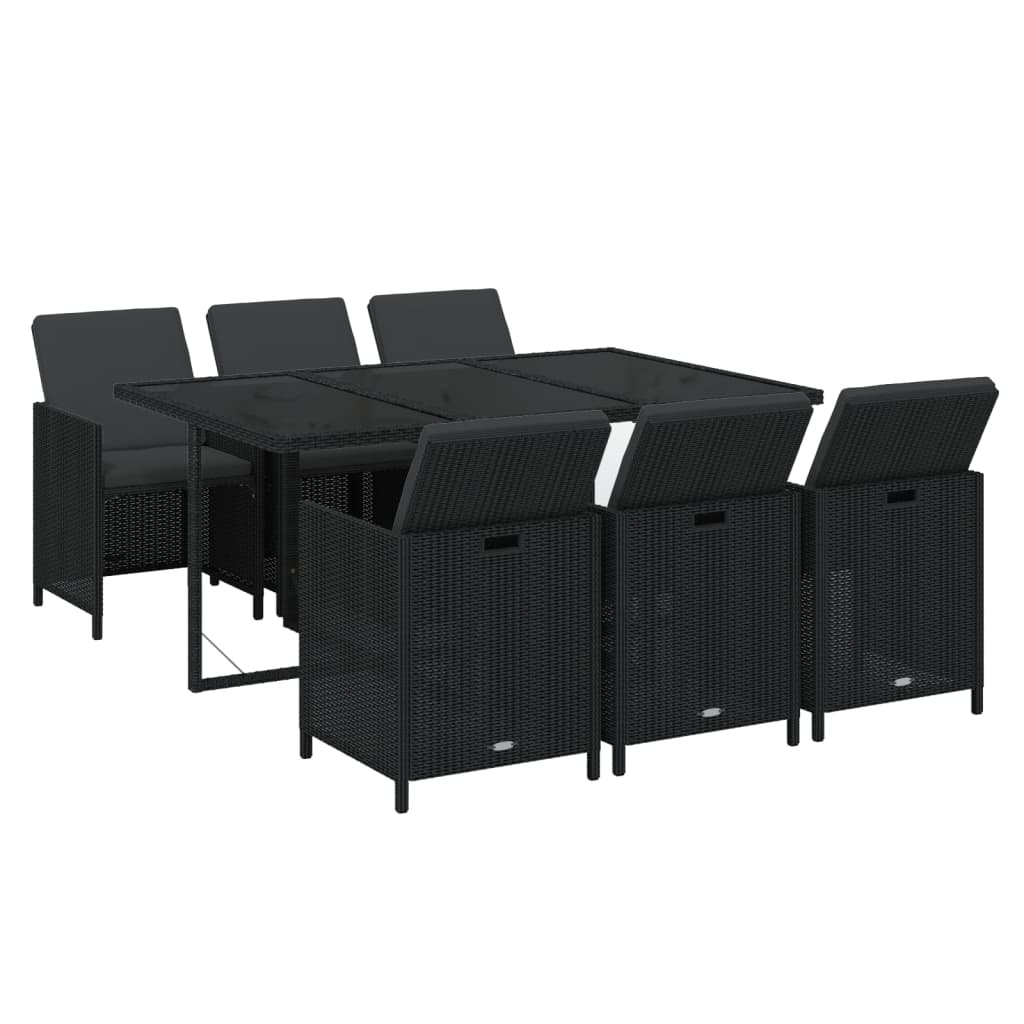 Set da Pranzo da Giardino 7 pz Nero con Cuscini in Polyrattan | homemem39