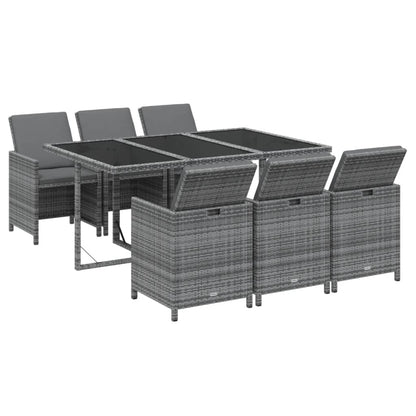 Set da Pranzo da Giardino 7 pz con Cuscini in Polyrattan Grigio