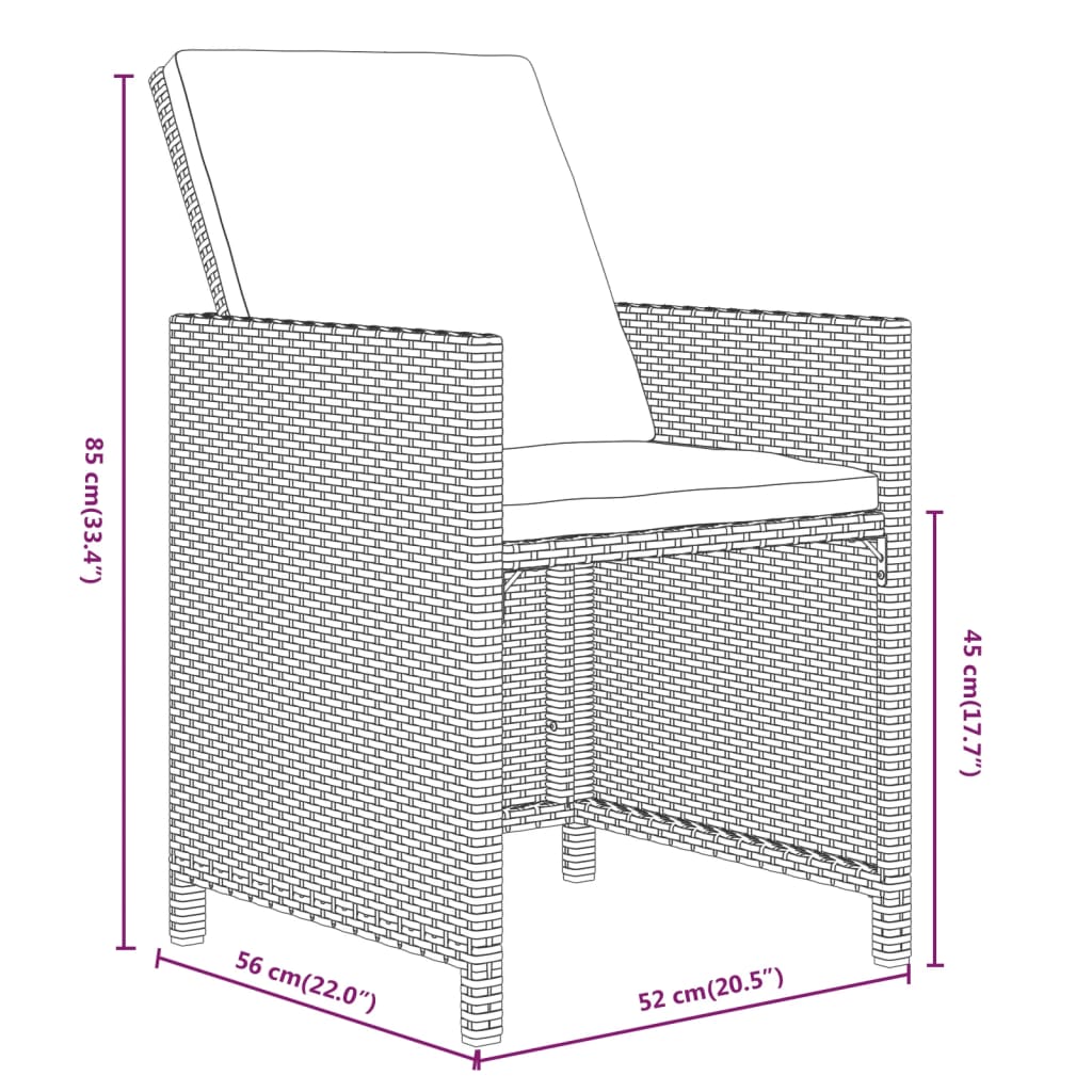 Set da Pranzo da Giardino 7 pz con Cuscini in Polyrattan Grigio