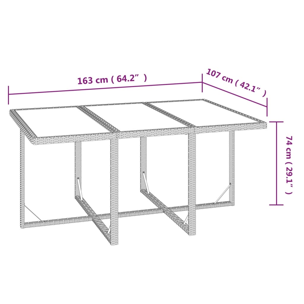 Set da Pranzo da Giardino 7 pz con Cuscini in Polyrattan Grigio