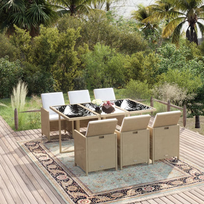Set da Pranzo da Giardino 7 pz con Cuscini in Polyrattan Beige