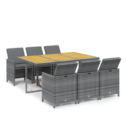 Set da Pranzo da Giardino 7 pz con Cuscini in Polyrattan Grigio