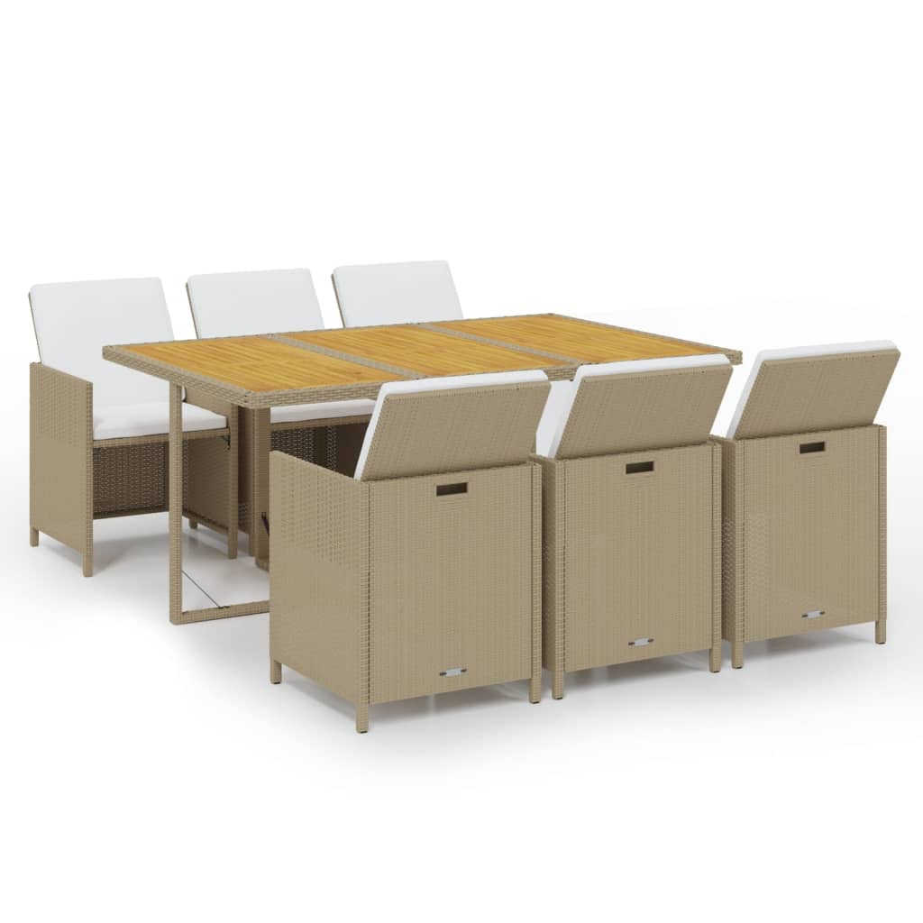Set da Pranzo da Giardino 7 pz con Cuscini in Polyrattan Beige | homemem39