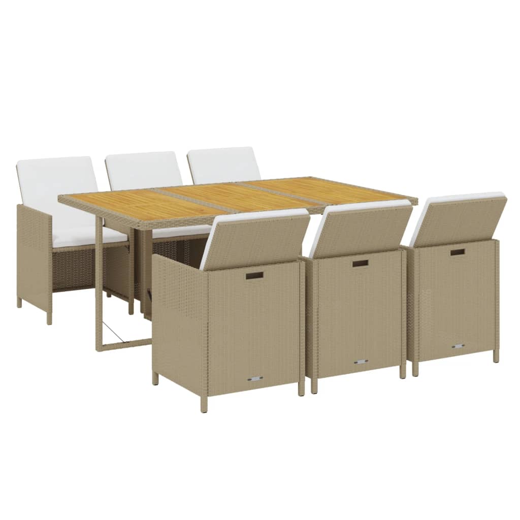 Set da Pranzo da Giardino 7 pz con Cuscini in Polyrattan Beige | homemem39