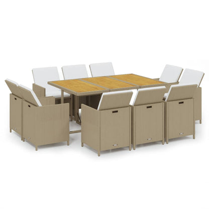Set da Pranzo da Giardino 11 pz con Cuscini in Polyrattan Beige