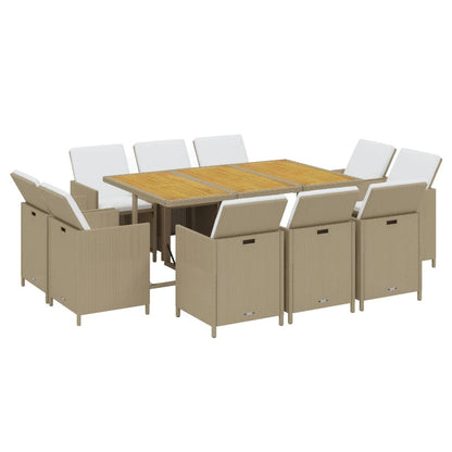Set da Pranzo da Giardino 11 pz con Cuscini in Polyrattan Beige