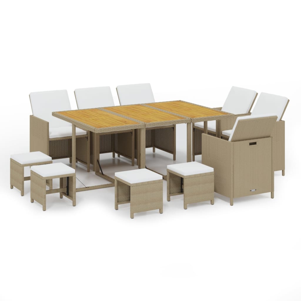 Set da Pranzo da Giardino 11 pz con Cuscini in Polyrattan Beige