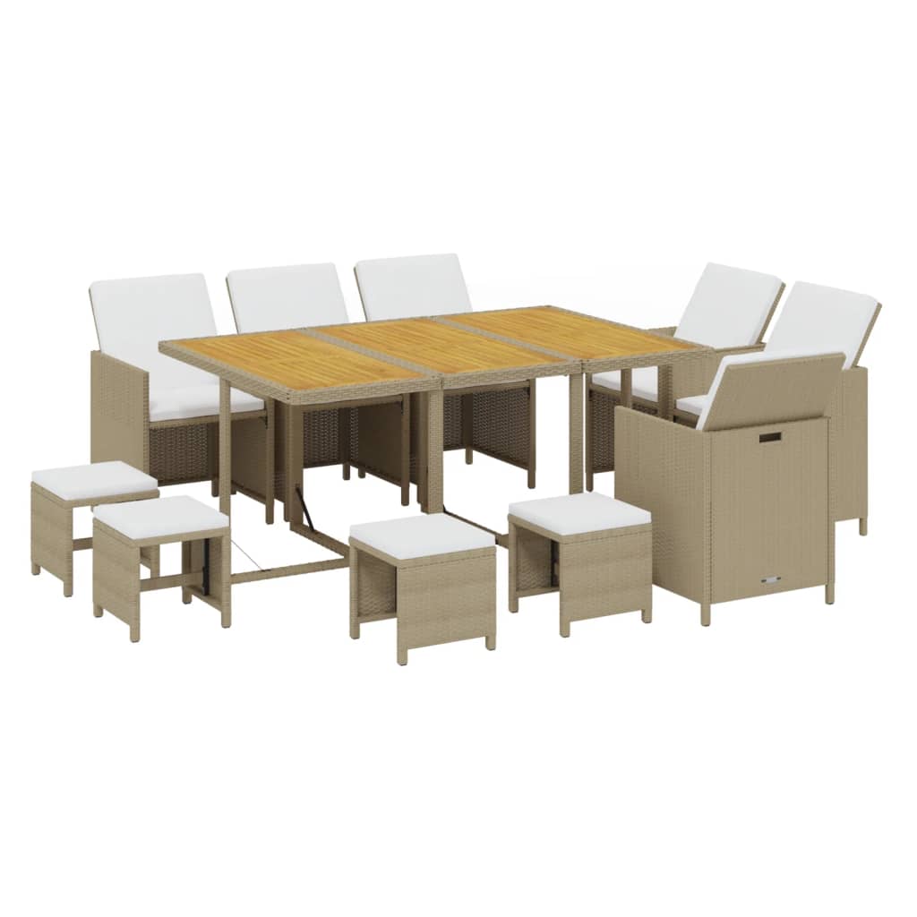 Set da Pranzo da Giardino 11 pz con Cuscini in Polyrattan Beige | homemem39