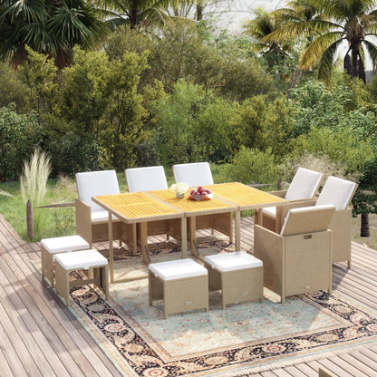 Set da Pranzo da Giardino 11 pz con Cuscini in Polyrattan Beige