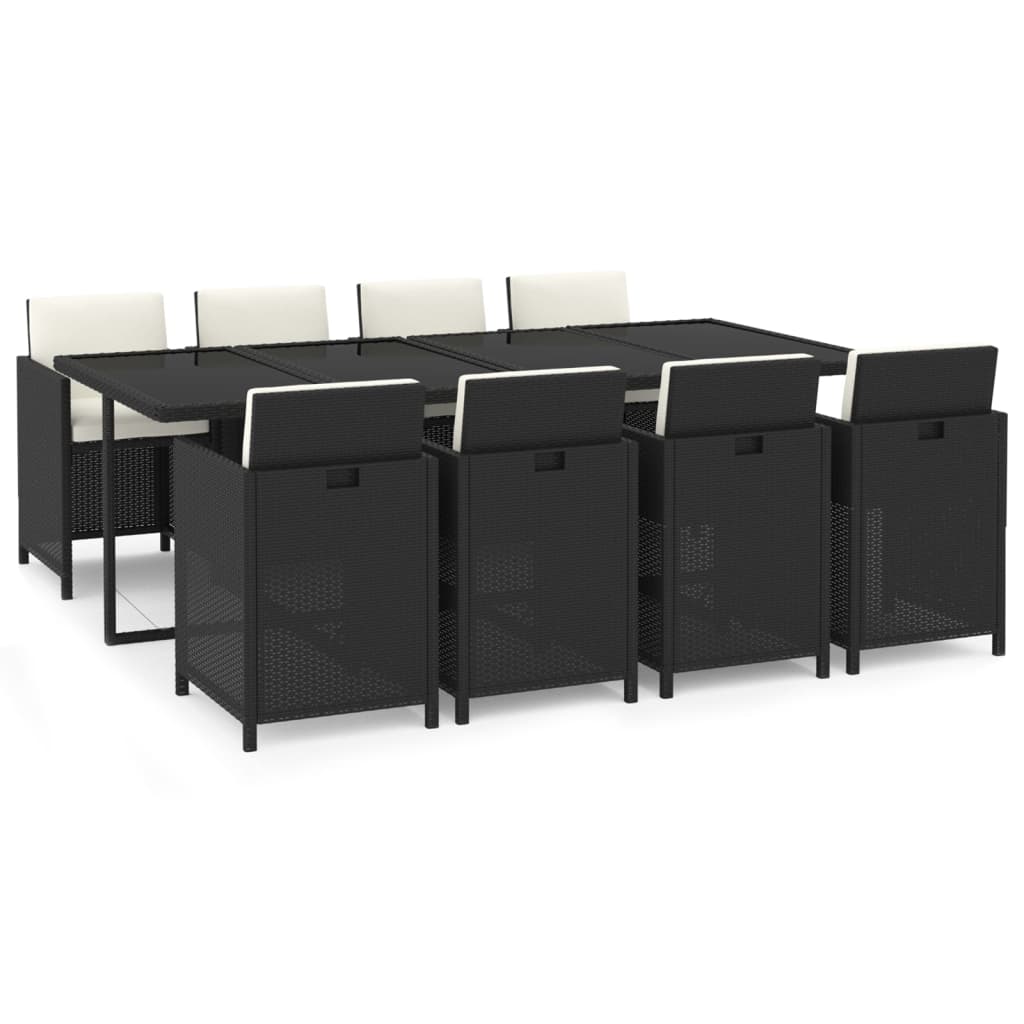 Set da Pranzo da Giardino 9 pz con Cuscini Nero in Polyrattan | homemem39