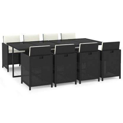 Set da Pranzo da Giardino 9 pz con Cuscini Nero in Polyrattan | homemem39