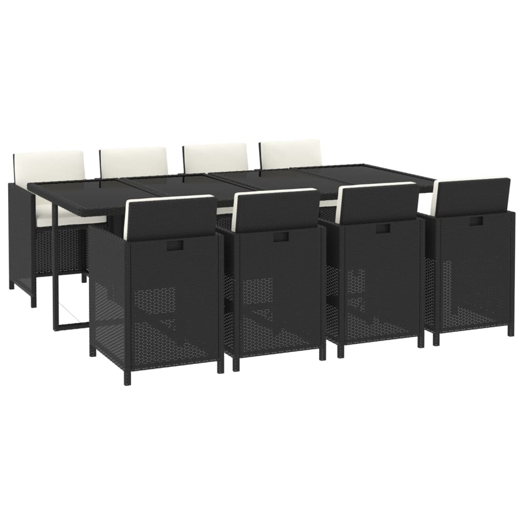 Set da Pranzo da Giardino 9 pz con Cuscini Nero in Polyrattan | homemem39