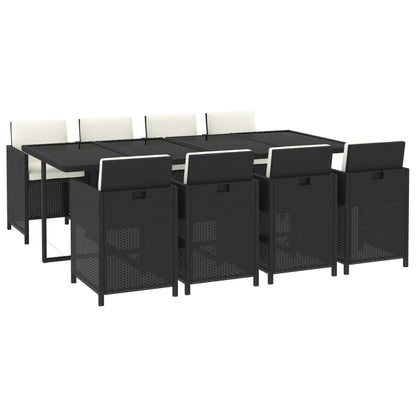 Set da Pranzo da Giardino 9 pz con Cuscini Nero in Polyrattan | homemem39