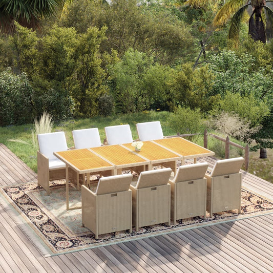 Set da Pranzo da Giardino 9 pz con Cuscini in Polyrattan Beige