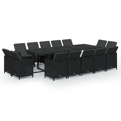 Set Pranzo da Giardino 15 pz con Cuscini in Polyrattan Nero
