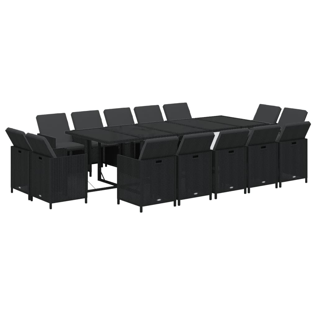 Set Pranzo da Giardino 15 pz con Cuscini in Polyrattan Nero