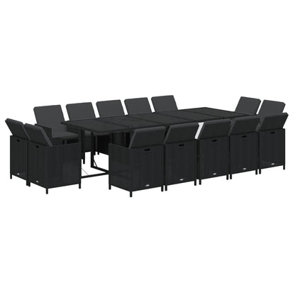 Set Pranzo da Giardino 15 pz con Cuscini in Polyrattan Nero