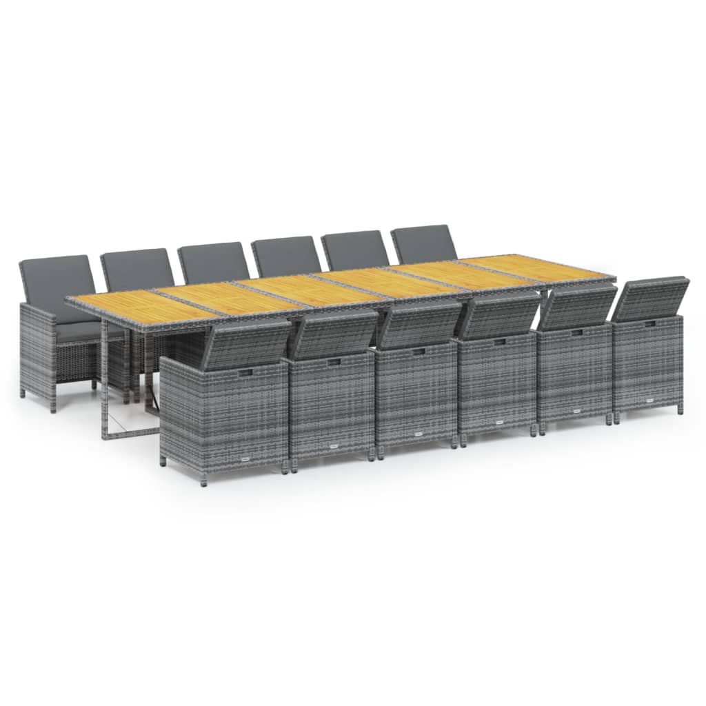 Set da Pranzo per Giardino 13 pz con Cuscini Polyrattan Grigio