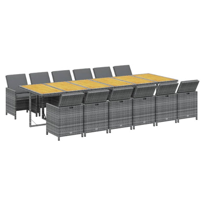 Set da Pranzo per Giardino 13 pz con Cuscini Polyrattan Grigio