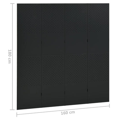 Paravento a 4 Pannelli 2 pz Nero 160x180 cm in Acciaio | homemem39