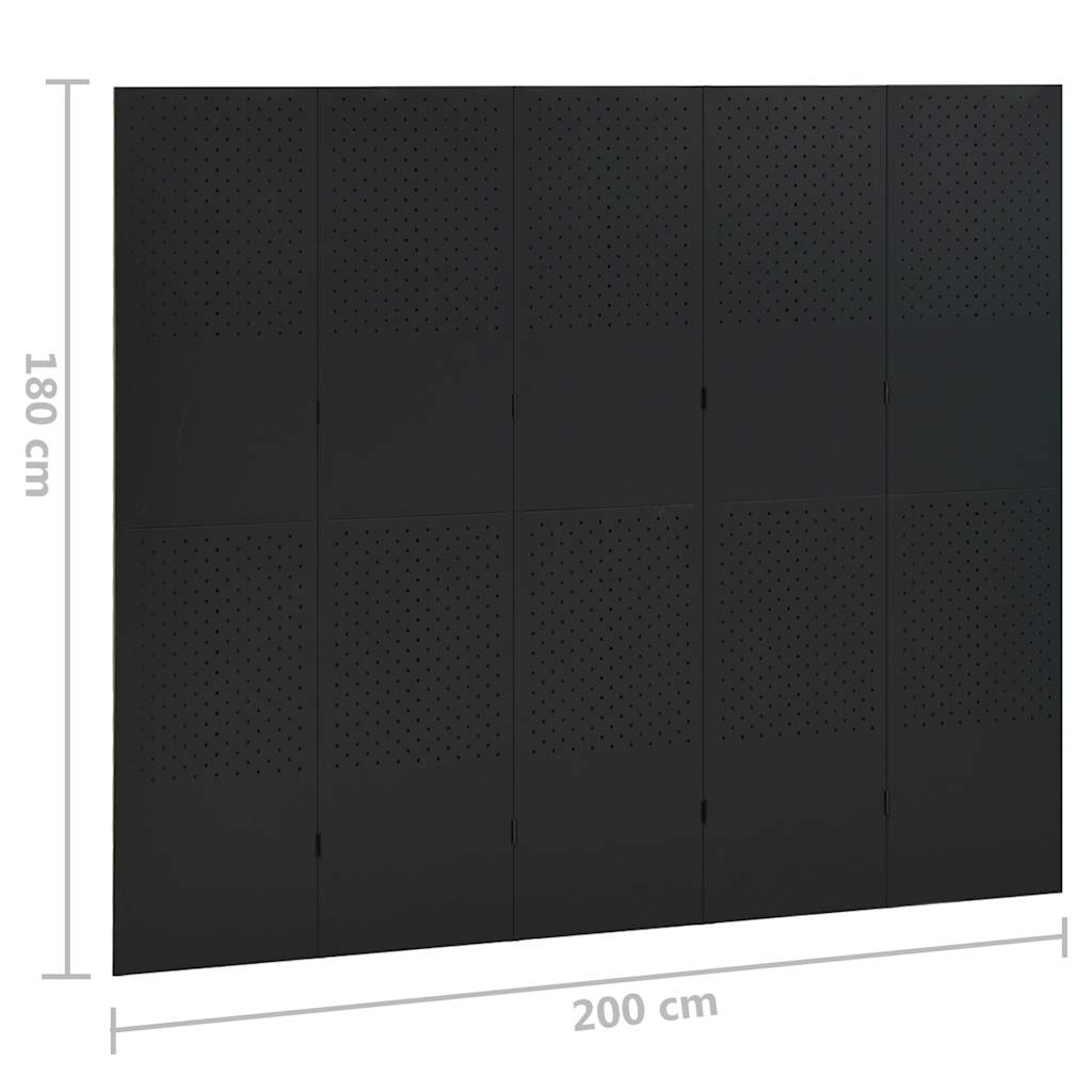 Paravento a 5 Pannelli 2 pz Nero 200x180 cm in Acciaio | homemem39