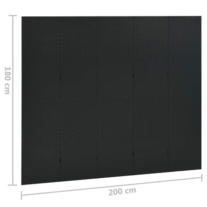 Paravento a 5 Pannelli 2 pz Nero 200x180 cm in Acciaio | homemem39