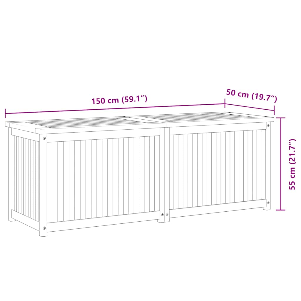 Cassa da Giardino 150x50x55 cm in Legno Massello di Teak - homemem39