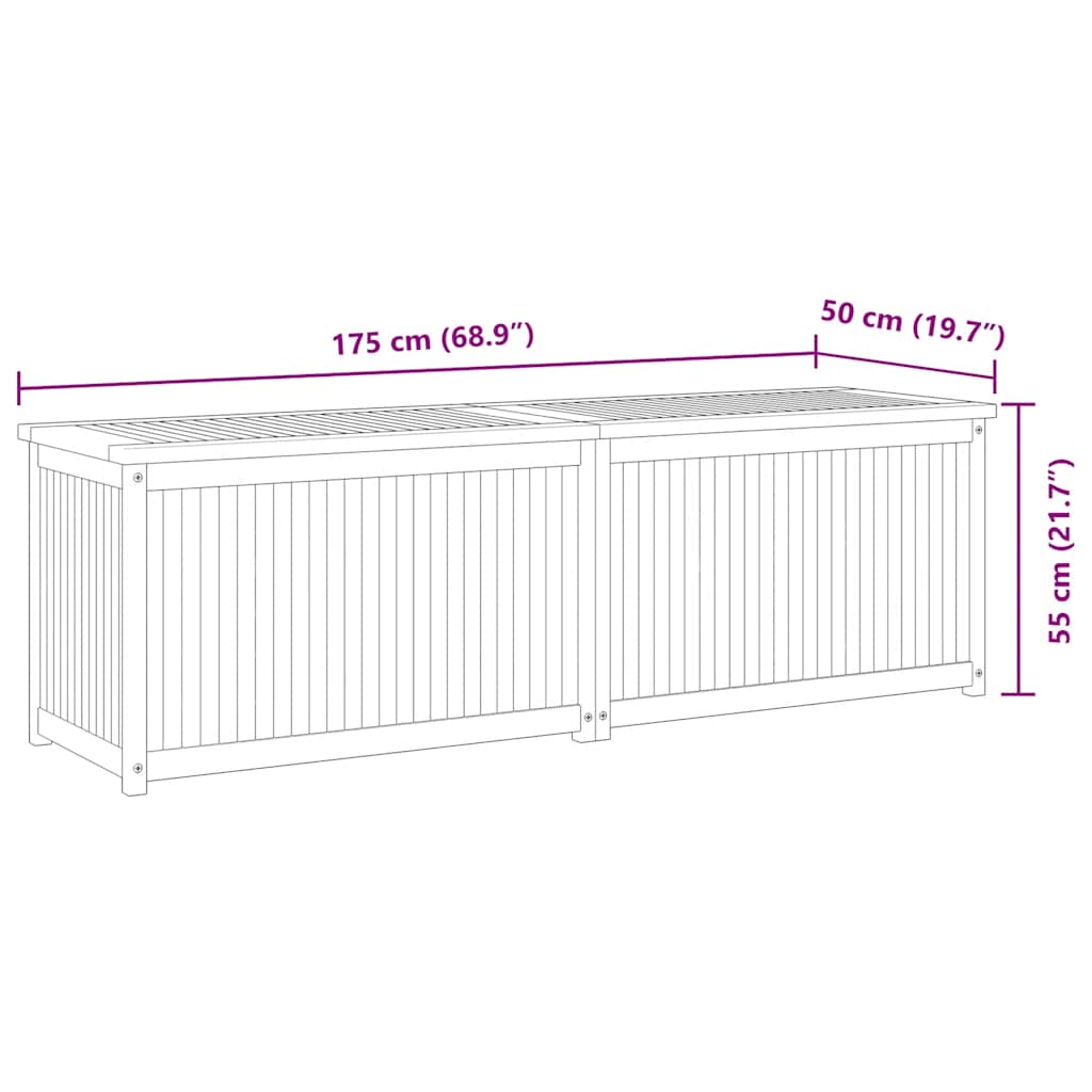Cassa da Giardino 175x50x55 cm in Legno Massello di Teak - homemem39