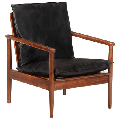 Poltrona Nera in Vera Pelle e Legno Massello di Acacia | homemem39