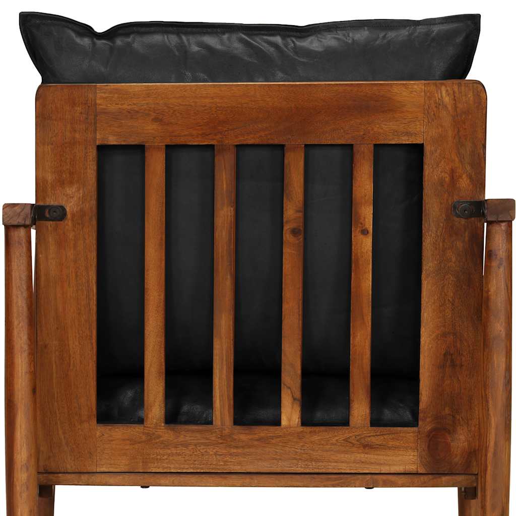 Poltrona Nera in Vera Pelle e Legno Massello di Acacia | homemem39