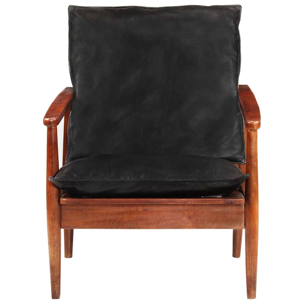 Poltrona Nera in Vera Pelle e Legno Massello di Acacia | homemem39