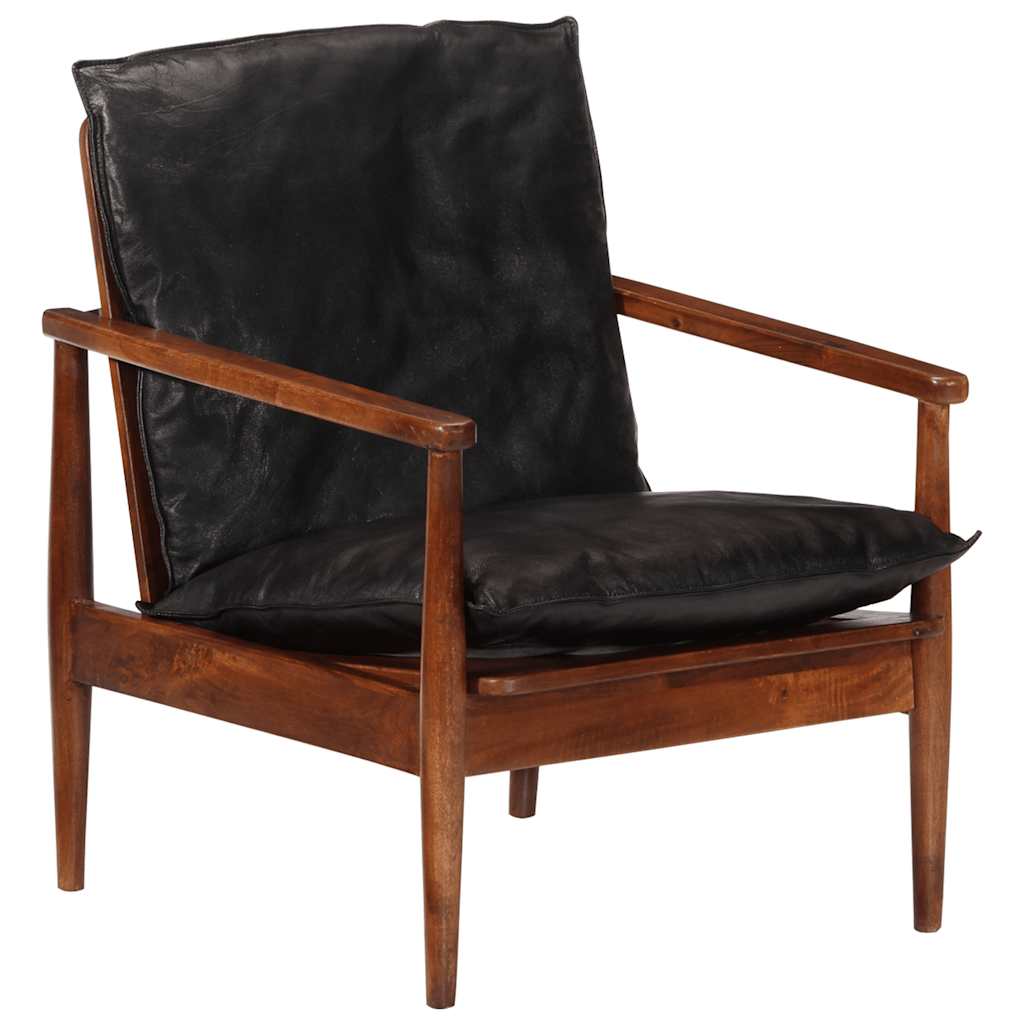 Poltrona Nera in Vera Pelle e Legno Massello di Acacia | homemem39