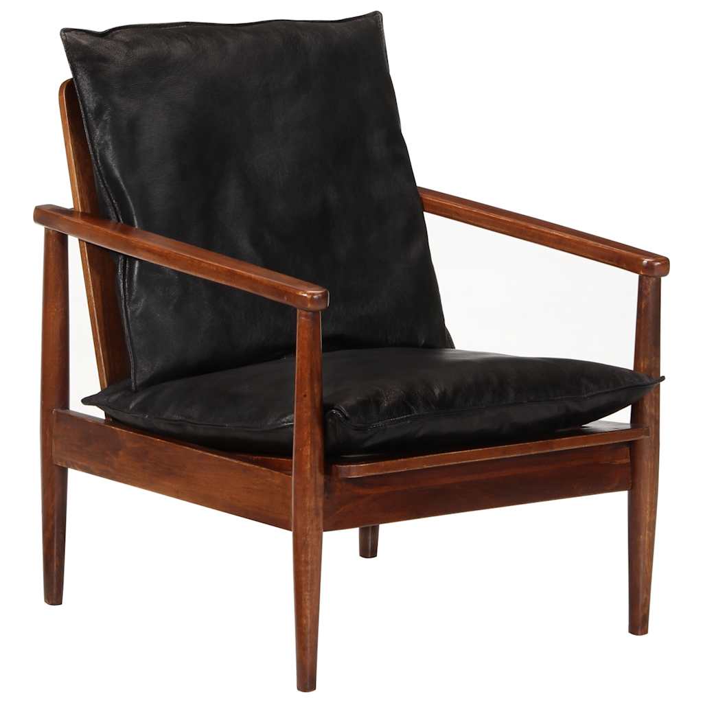 Poltrona Nera in Vera Pelle e Legno Massello di Acacia | homemem39
