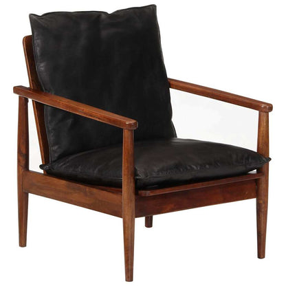 Poltrona Nera in Vera Pelle e Legno Massello di Acacia | homemem39