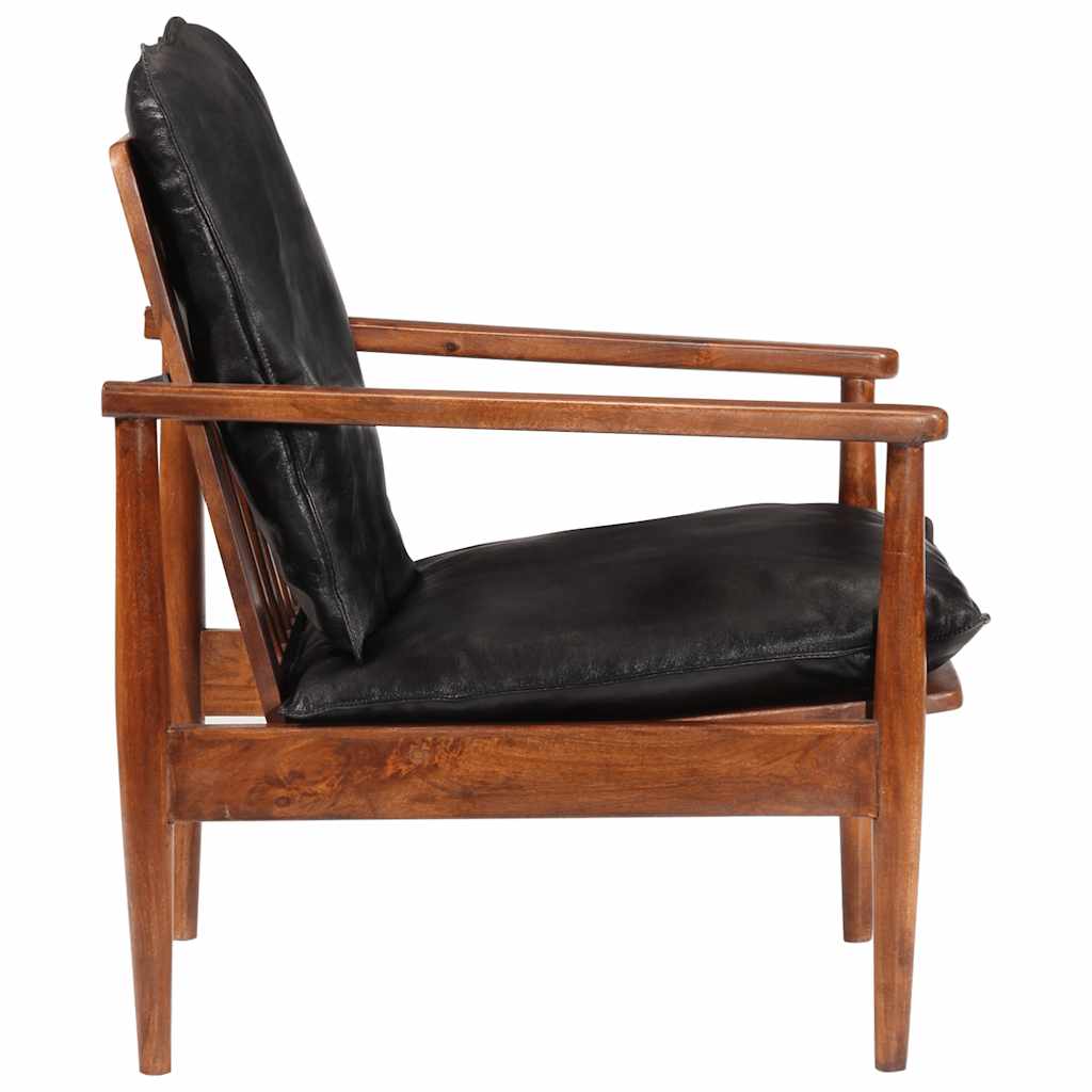 Poltrona Nera in Vera Pelle e Legno Massello di Acacia | homemem39