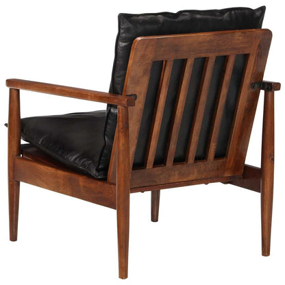 Poltrona Nera in Vera Pelle e Legno Massello di Acacia | homemem39