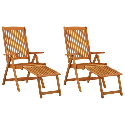Folding Chairs with Footrest 2 pcs Solid Eucalyptus Wood