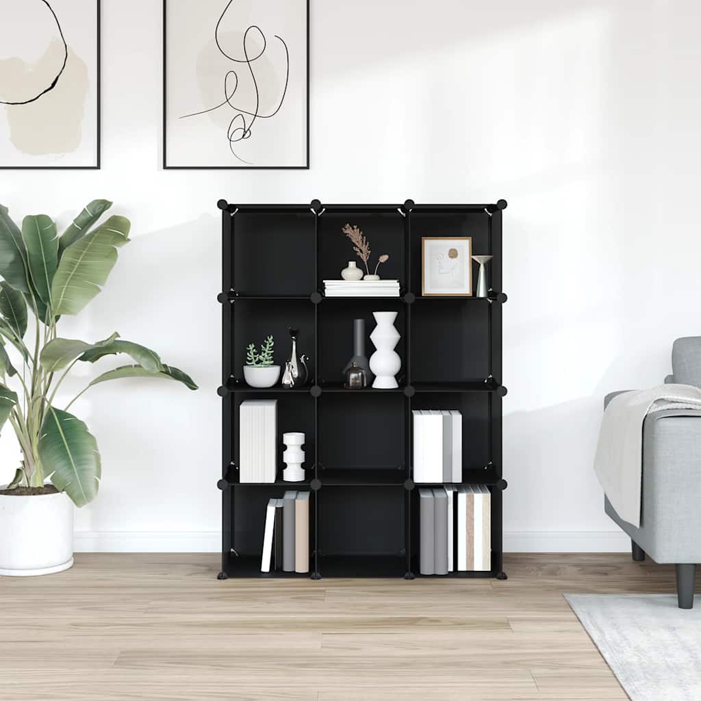 Organizzatore Portaoggetti con 12 Cubi Nero in PP