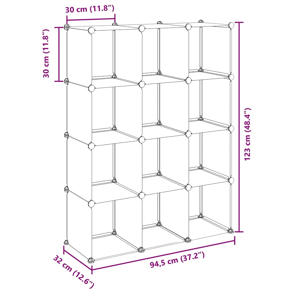 Organizzatore Portaoggetti con 12 Cubi Nero in PP