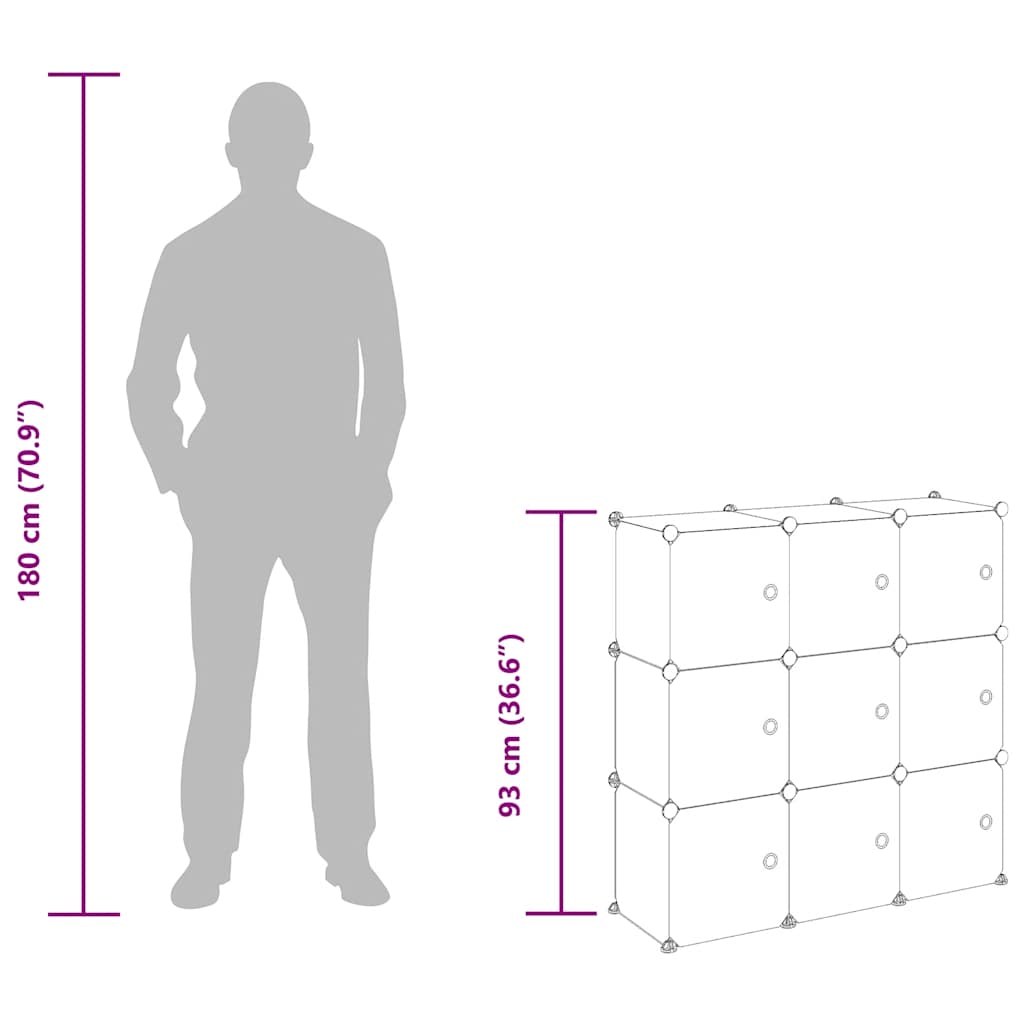Organizzatore Portaoggetti con 9 Cubi e Ante Trasparenti in PP