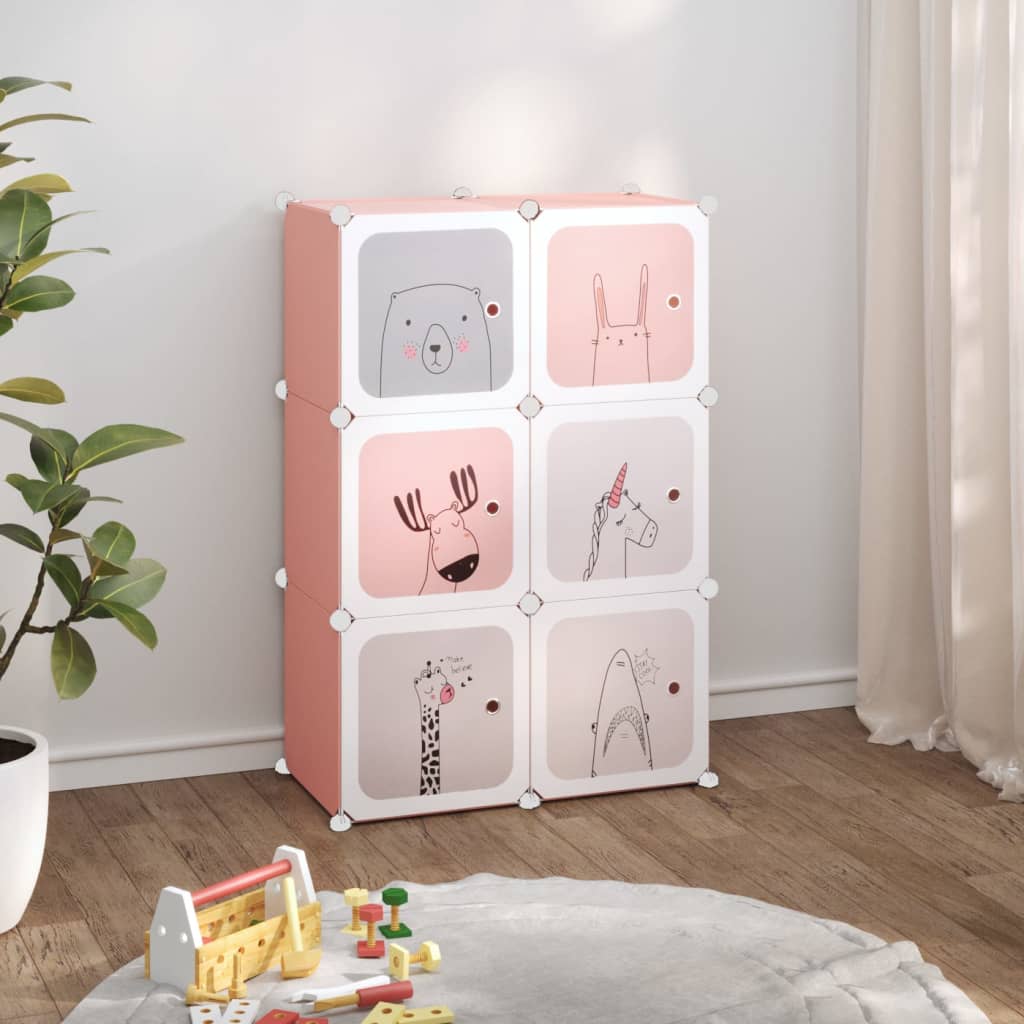 Scaffale Portaoggetti per Bambini con 6 Cubi Rosa in PP - homemem39