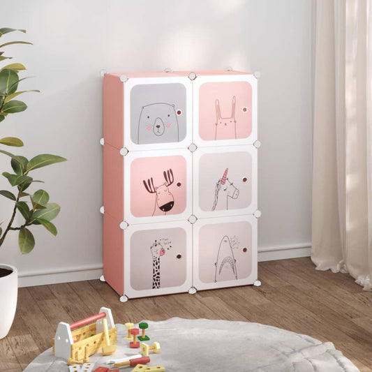 Scaffale Portaoggetti per Bambini con 6 Cubi Rosa in PP - homemem39