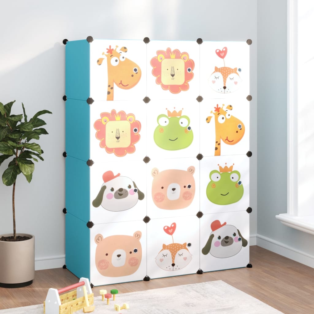 Scaffale Portaoggetti per Bambini con 12 Cubi Blu in PP - homemem39