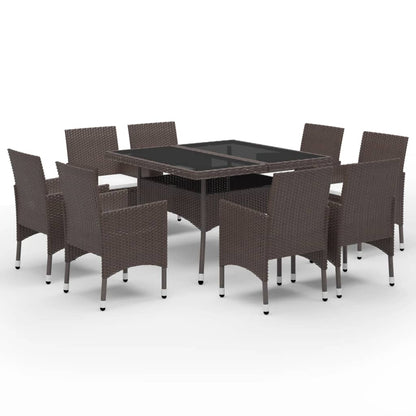 Set Pranzo da Giardino 9pz Polyrattan e Vetro Temperato Marrone - homemem39