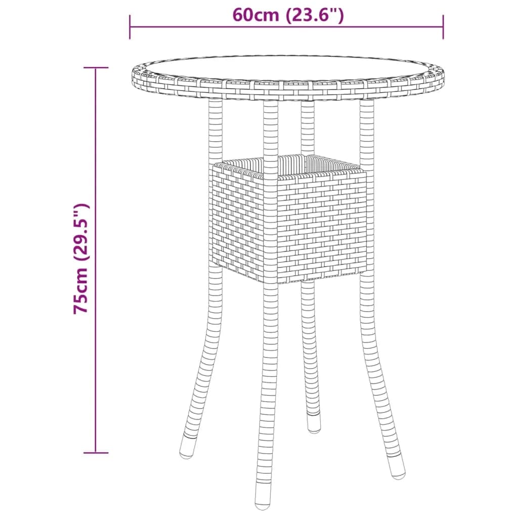 Set da Bistrot per Giardino 3 pz in Polyrattan e Vetro Nero - homemem39