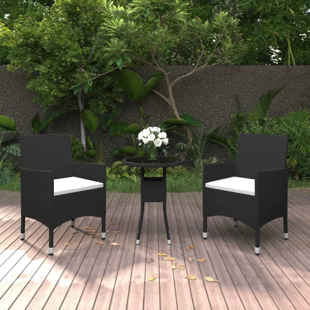 Set da Bistrot per Giardino 3 pz in Polyrattan e Vetro Nero - homemem39