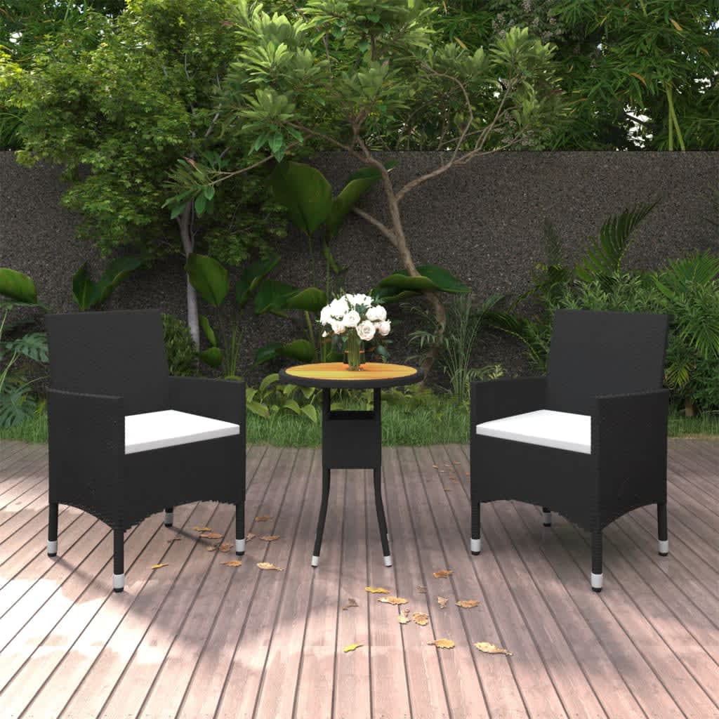 Set Bistrot da Giardino 3 pz Polyrattan e Legno Massello Nero - homemem39